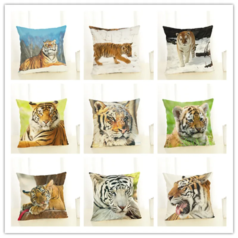 Модная декоративная наволочка из льна и хлопка с изображением тигра Наволочка на