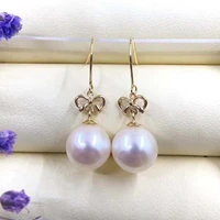 xin yi peng real 18 k gold inlaid natural round pearl female earrings for women drop earrings fine jewelry au750