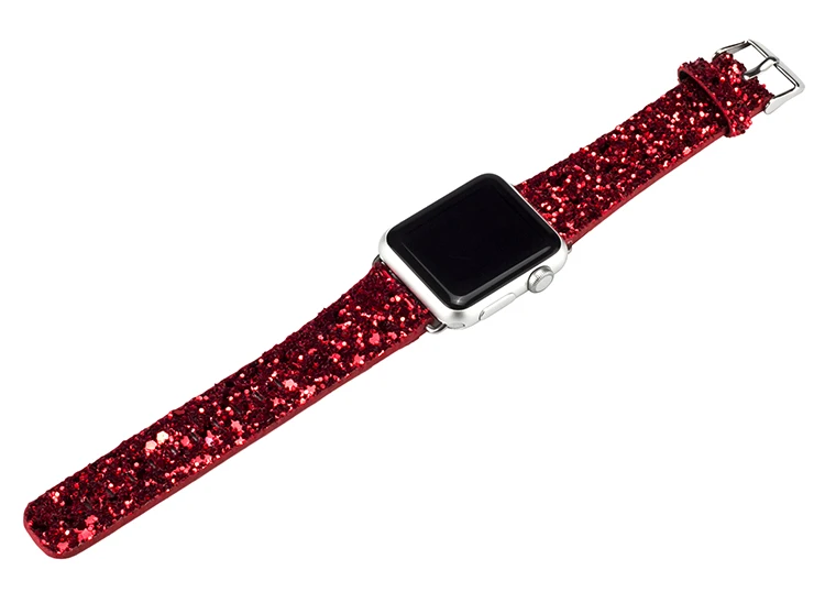 Рождество с блестками Мощность Кожа Bling наручных часов iWatch, ремешок для наручных часов Ремешок для наручных часов Apple Watch Series 5/4/3/2/1 38 мм 40 мм 42 44 мм