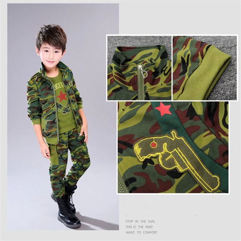 3PCS/Set Camouflage Boys Sets 2018 New Casual Sport Suit for Boy Tops T-shirts &amp Pants Green Clothes Autumn Children's | Детская