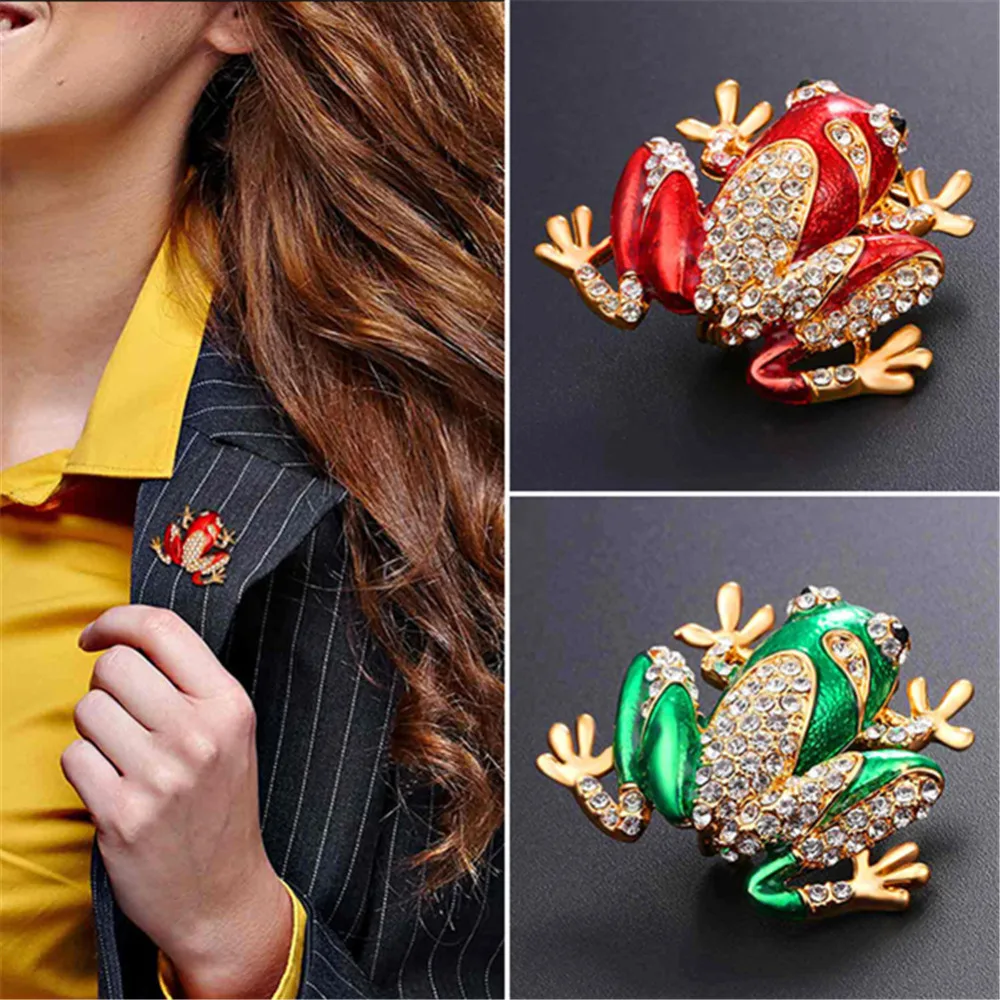 Kpop австрийская Стразы Красная/зеленая Милая лягушка Броши очаровательные