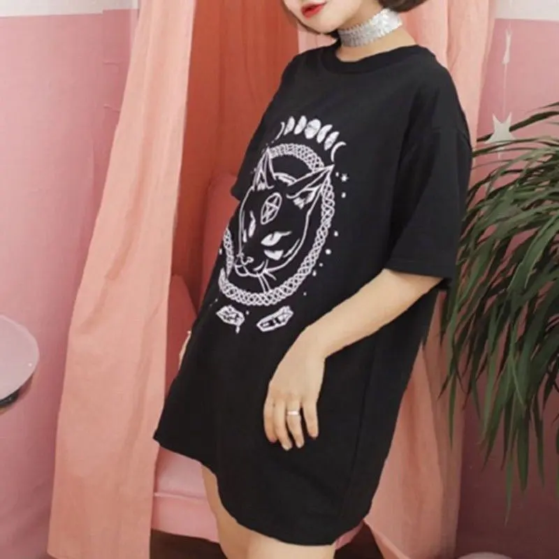 Женская футболка однотонного цвета с принтом котенка свободные топы размера