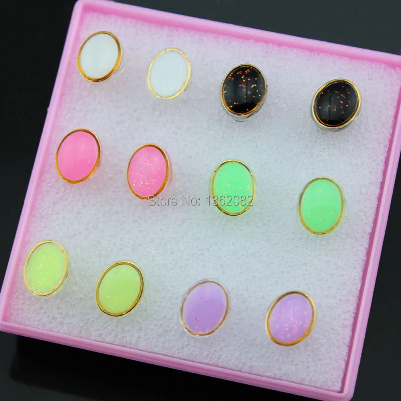 Wholesale one lot 6 pairs girl women's Button Design Resin Stud Earrings Fluorescent Oval Gift ME207 | Украшения и аксессуары