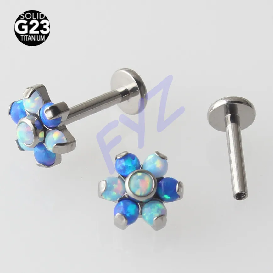 Серьга-гвоздик из титана и опала для пирсинга 16 г