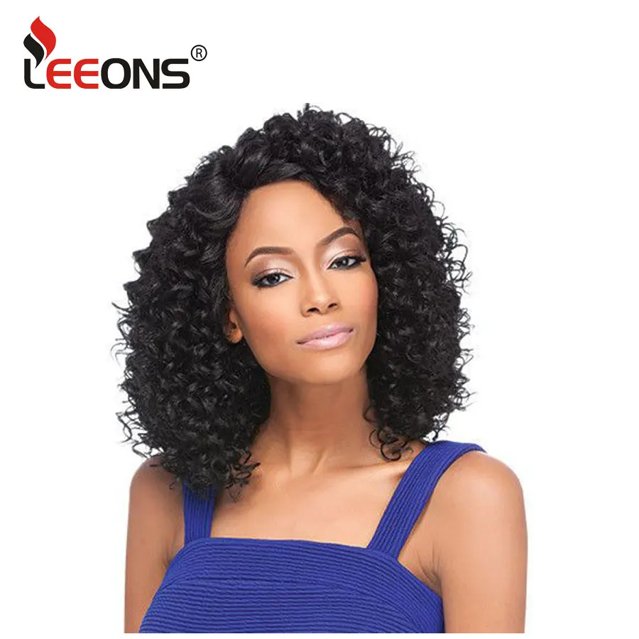 Leeons Long Bobo Kinky Curly Hair Wigs Natural Black Color Afro Wig Synthetic Jerry Styles 16 Inch 3 Colors | Шиньоны и парики
