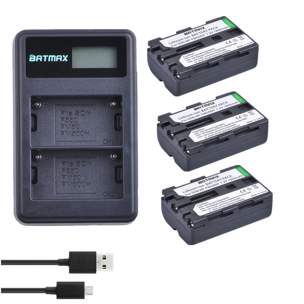 Batmax 3 шт. NP FM500H батарея + LCD двойное зарядное устройство USB для камер Sony A57 A65 A77 A99 A350