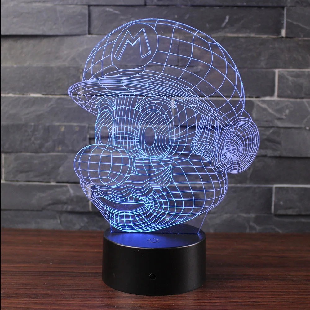 3D светодиодный Лампа накаливания Марио Ночная настольная лампа 7 цветов