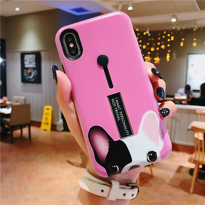 Cover For iPhone X Case Silicone 6 6S 7 8 Plus XR XS Max Cute Pink Stealth Bracket With Finger Ring Coque |