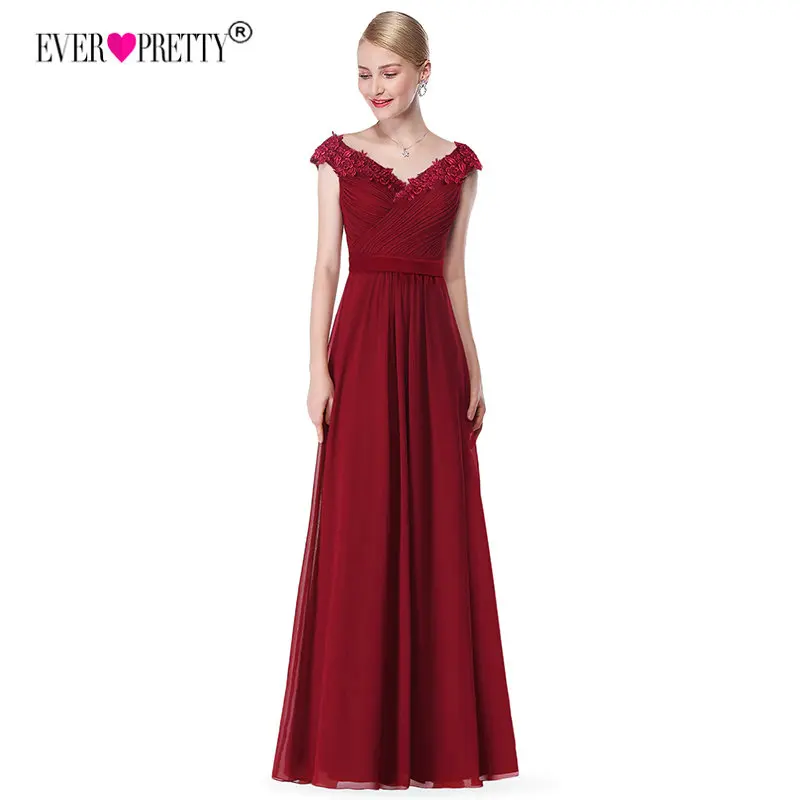 Burgundy Robe De Soiree EB23368 элегантное ТРАПЕЦИЕВИДНОЕ вечернее платье с v-образным вырезом и аппликацией длинное красное торжественное свадебное платье размера плюс - Цвет: Burgundy