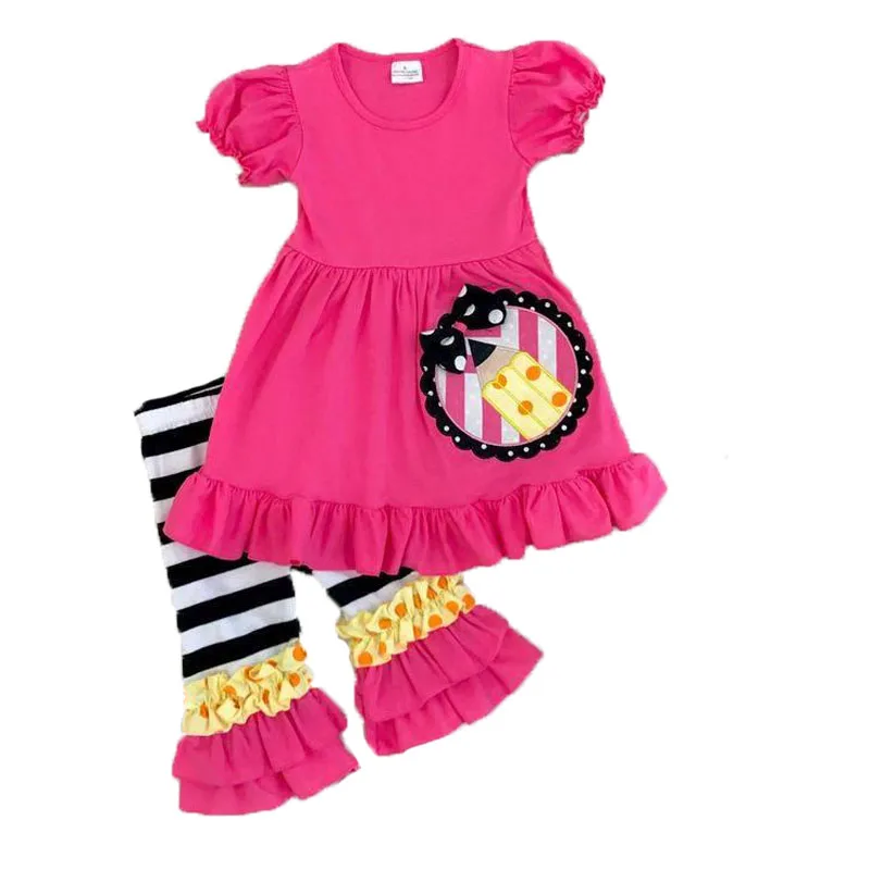 

2019 latest design baby girl back to school children's wear high quality boutique pencil striped embroidery clothes