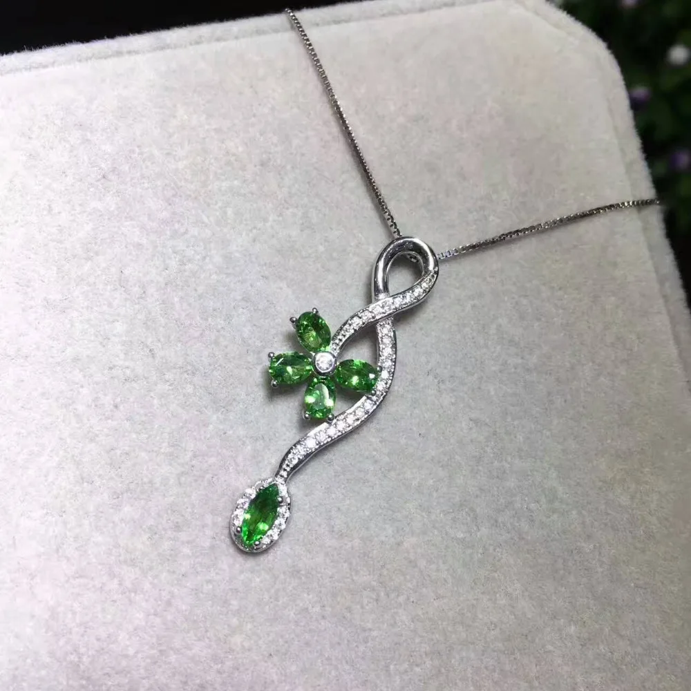 Цепочка с подвеской из натурального таворита серебро 925 пробы | Украшения и