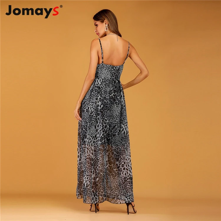 2019 Summer Sling Leopard Spaghetti Strap Dress Women Chiffon Sexy Sleeveless Club Party Long Maxi Dresses Vestido | Женская одежда