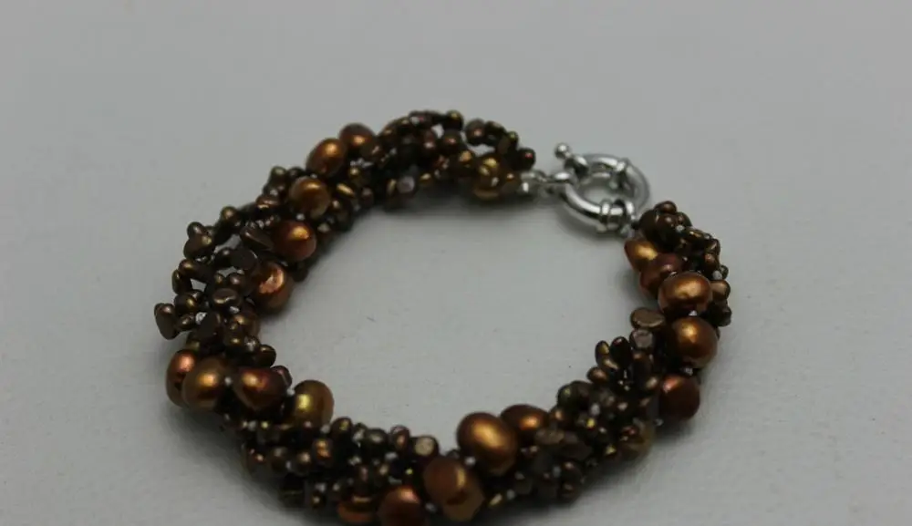 5strands twist brown 4-8mm freshwater pearl bracelet 9INCH &gt&gtfree shipping | Украшения и аксессуары
