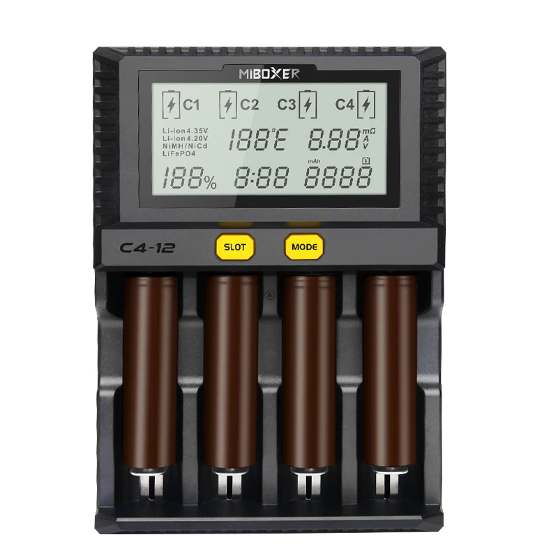 Miboxer C4 12 Смарт Батарея 18650 26650 Зарядное устройство 4 слот ЖК дисплей Экран 3.0A/слот