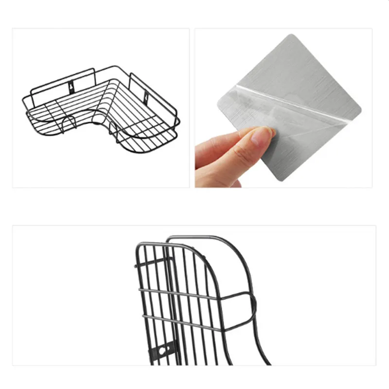 

Corner Angle Iron Shelves Storage Racks Holders Non-trace Viscose Organization Kitchen Shelf Home Bathroom Accessories Supplies