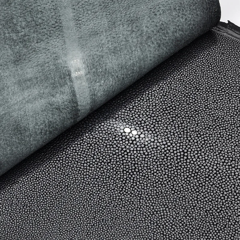 

Genuine Stingray Skin Leather Hide Pelt Black Grained large big size Natural Manta Ray Fish Skin about 25cm x50cm