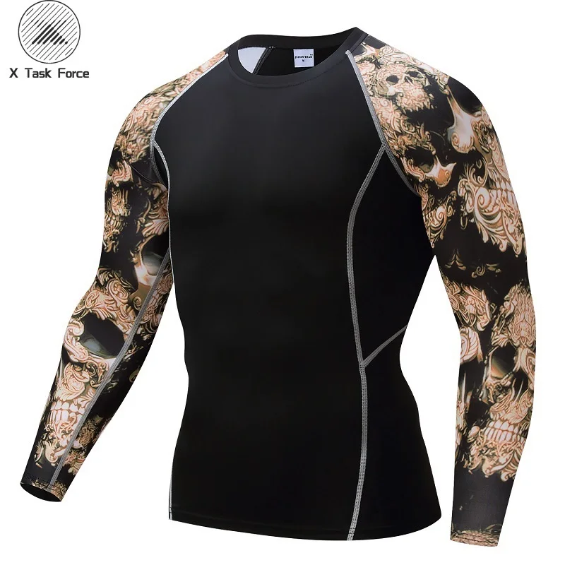 Компрессионные футболки с принтом черепа для фитнеса мужские рубашки
