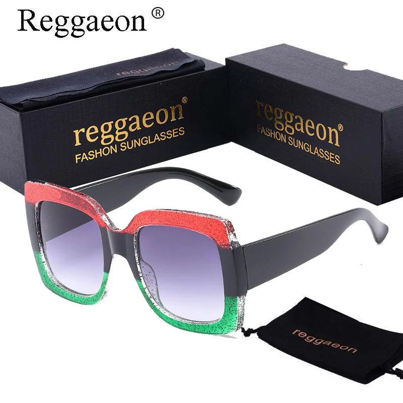 Женские квадратные зеркальные очки reggaeon большие солнцезащитные с брендовым