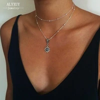 alyxuy new vintage jewelry multilayer beaded choker necklaces for women girls boho sexy sunflower pendant necklace n0166