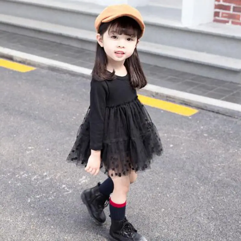 Детское платье с длинным рукавом черное принцессы для девочек весна осень 2019