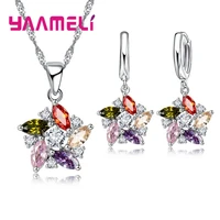 925 sterling silver pendant necklace earrings romantic ethnic style windmill shape colorfulwhite crystal stone for girl
