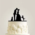 Акриловый свадебный торт Топпер, жених и невеста с двумя собаками силуэт торт Топпер, г-н и миссис Свадебные украшения Поставки