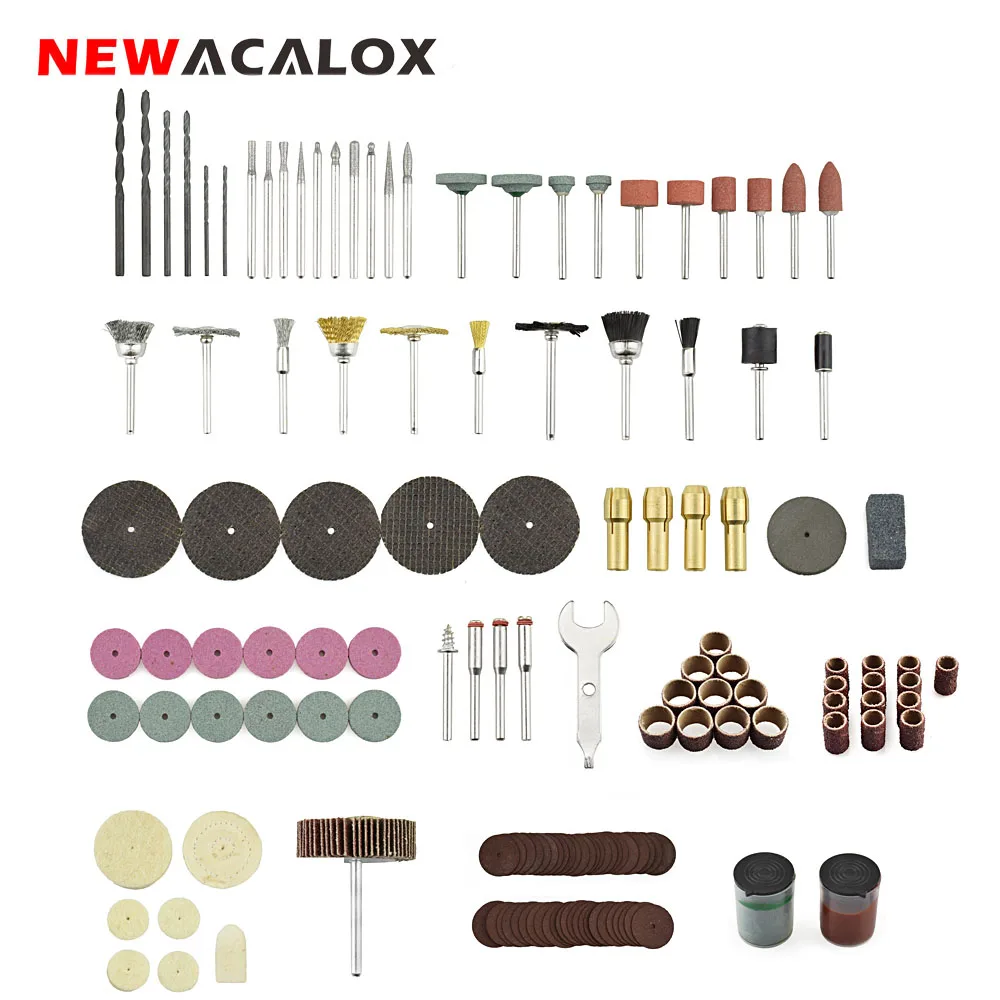 NEWACALOX 147 шт./лот абразивные аксессуары роторный инструмент Набор бит Dremel 1/" хвостовик шлифовальный резьба Полировка Для роторного станка