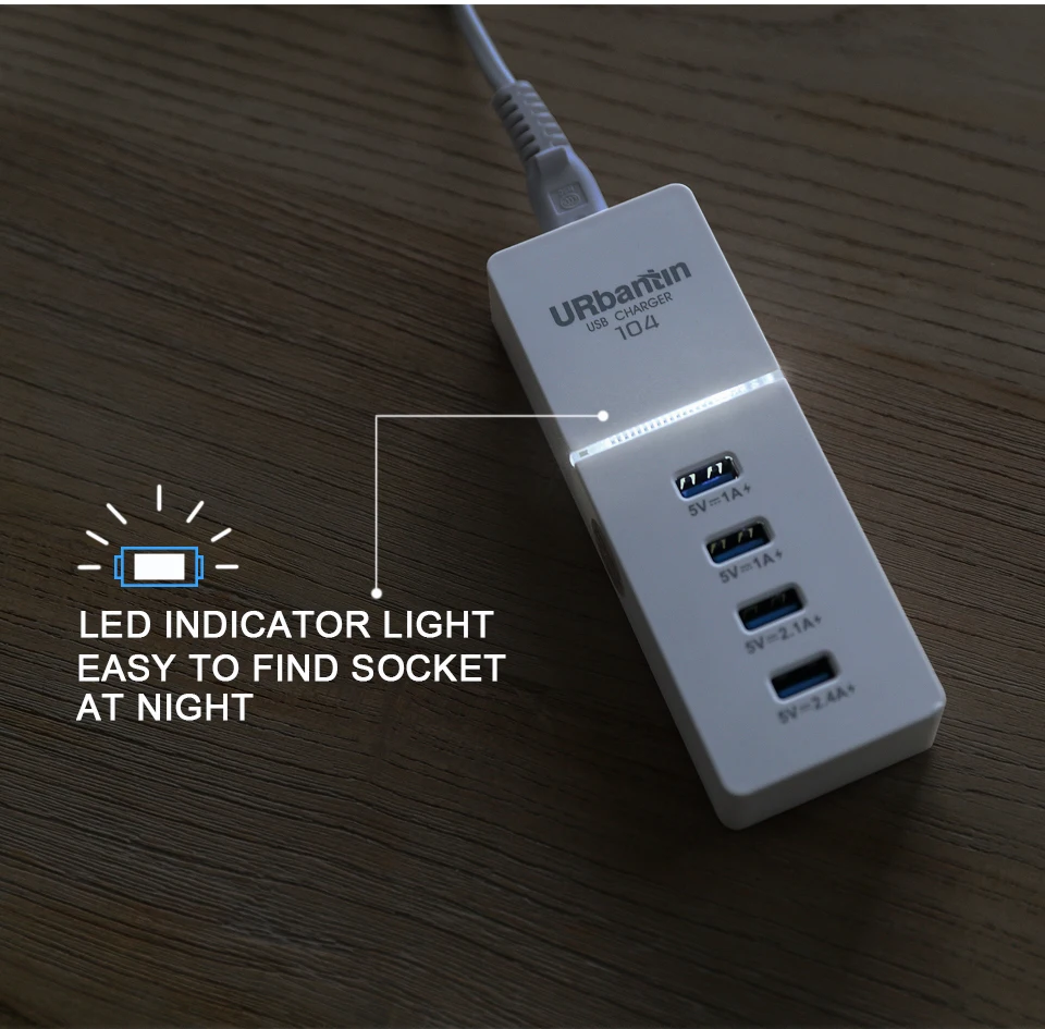 Urbantin 4 USB зарядное устройство для мобильного телефона 2.1a/2.4A Быстрая зарядка usb кабель интеллектуальное зарядное устройство для iphone samsung xiaomi