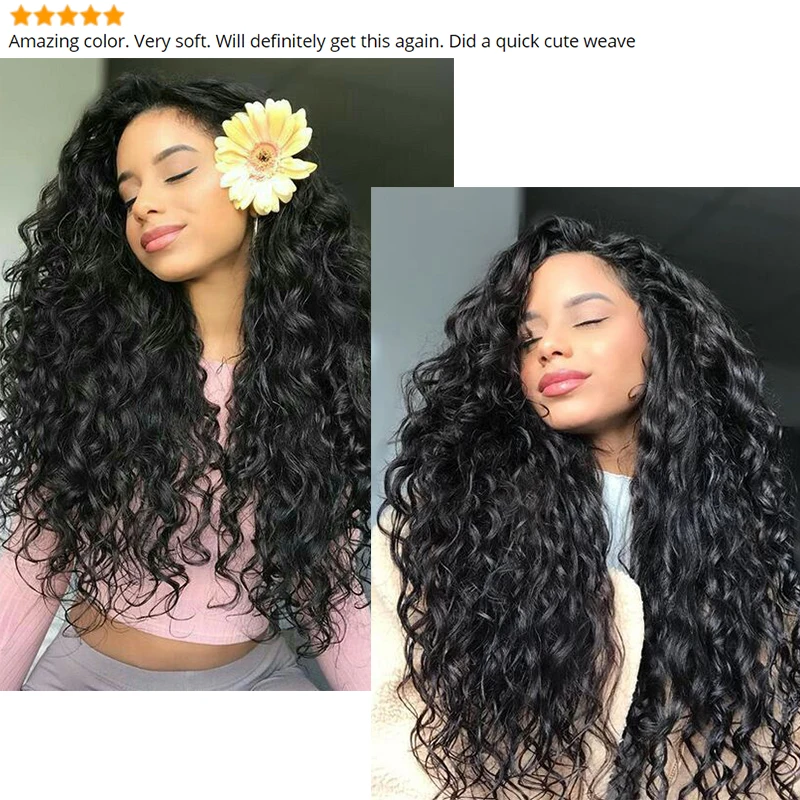Pinshair Human Hair Weave Bundles Natural Black Water Wave Hair Extensions 1/3/4 Pieces Non-Remy Indian Hair Bundles