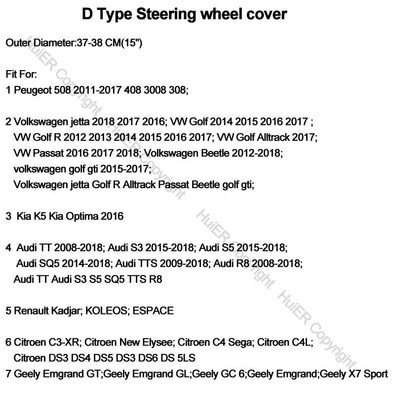 HuiER D образный чехол рулевого колеса автомобиля из искусственной кожи для Volkswagen VW