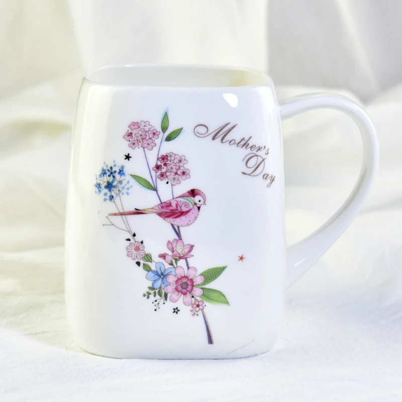 500ml Creative Square Mug Large-sized bone china cup with lid Ms. Gift Cup handle cover | Дом и сад