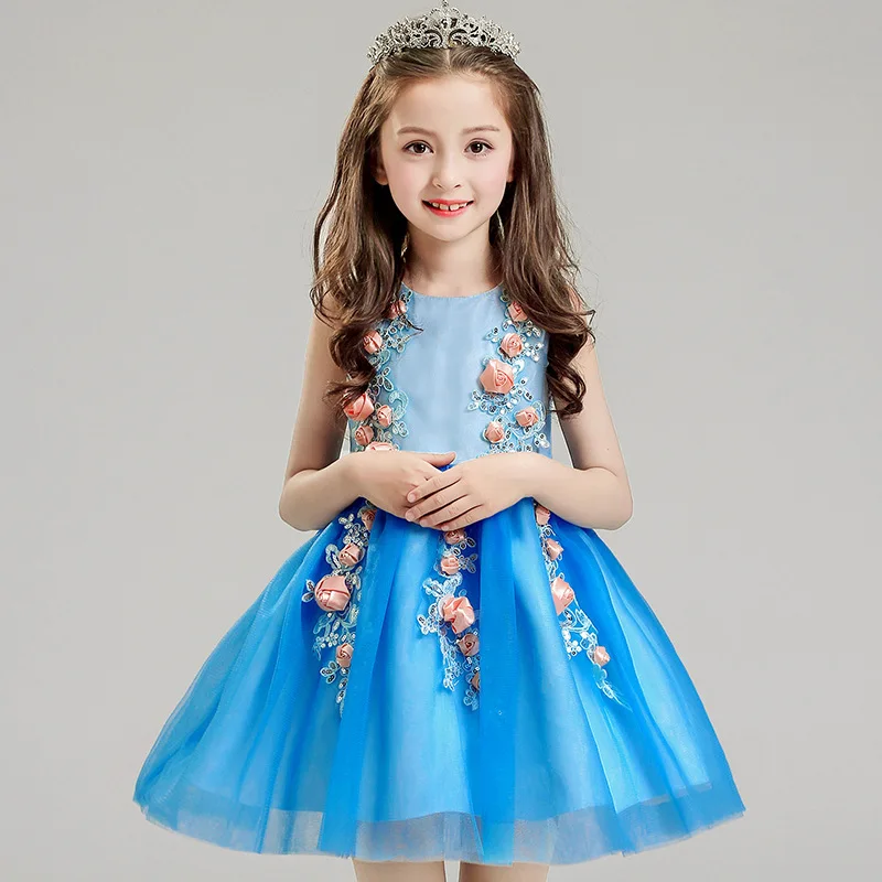 BlueElegant Girls Princess Dress Kids Party Dresses For Girl Wedding Christmas Children Fancy Costume 8 9 10 Year | Детская одежда и