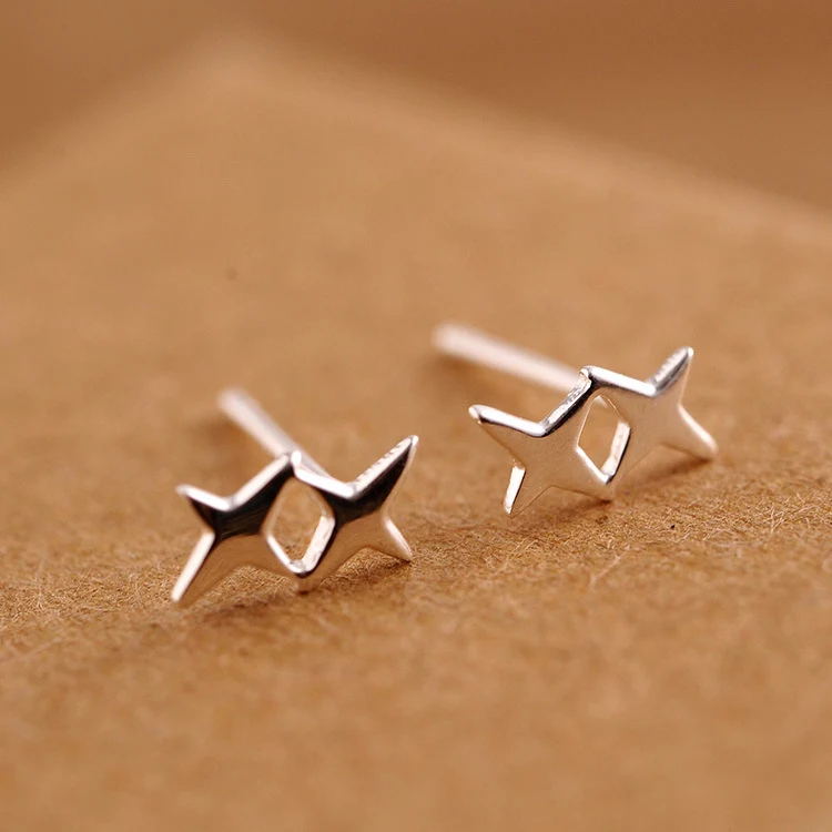 

925 Sterling SV Star Sterling SV Stud Earrings Girls Fashion Simple Gift