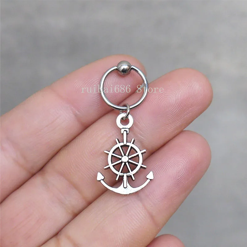 2pcs Handmade Anchor and rudder cartilage Hoop Earring Tragus Helix Piercing | Украшения и аксессуары