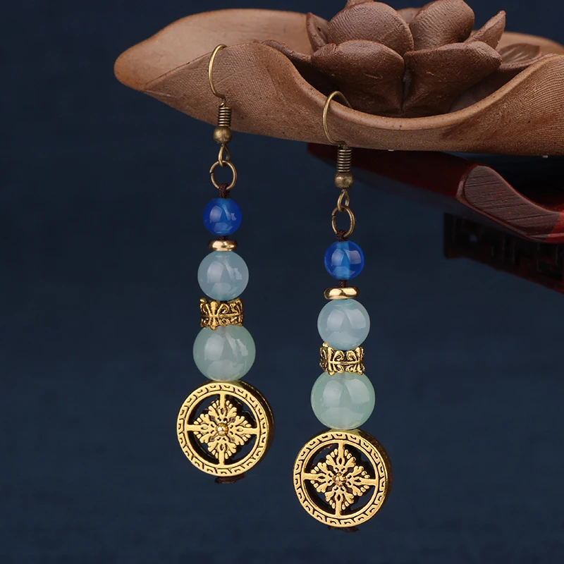 MYWINY nature stones dangle ethnic Nepal earrings vintage fashion court jewelry | Украшения и аксессуары