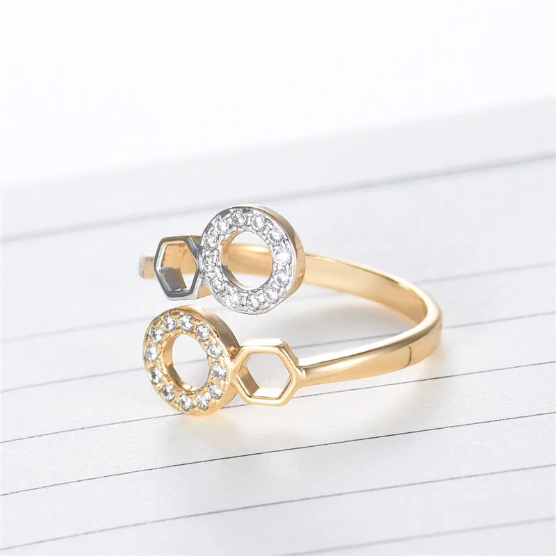 GULICX Trendy Gold &amp Silver Color Wedding Rings For Women Geometric Shaped Female Adjustable Cubic Zirconia Jewelry GLR704 | Украшения и
