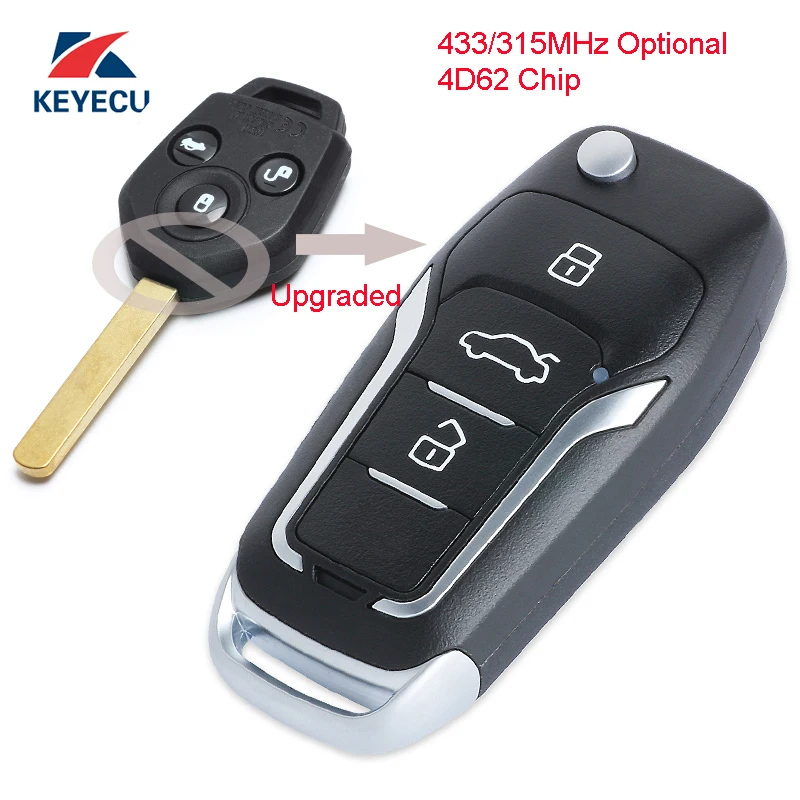 

KEYECU Replacement Upgraded Flip Remote Car Key Fob 3 Button 315/433MHz Optional 4D62 for Subaru Forester 2008-2012
