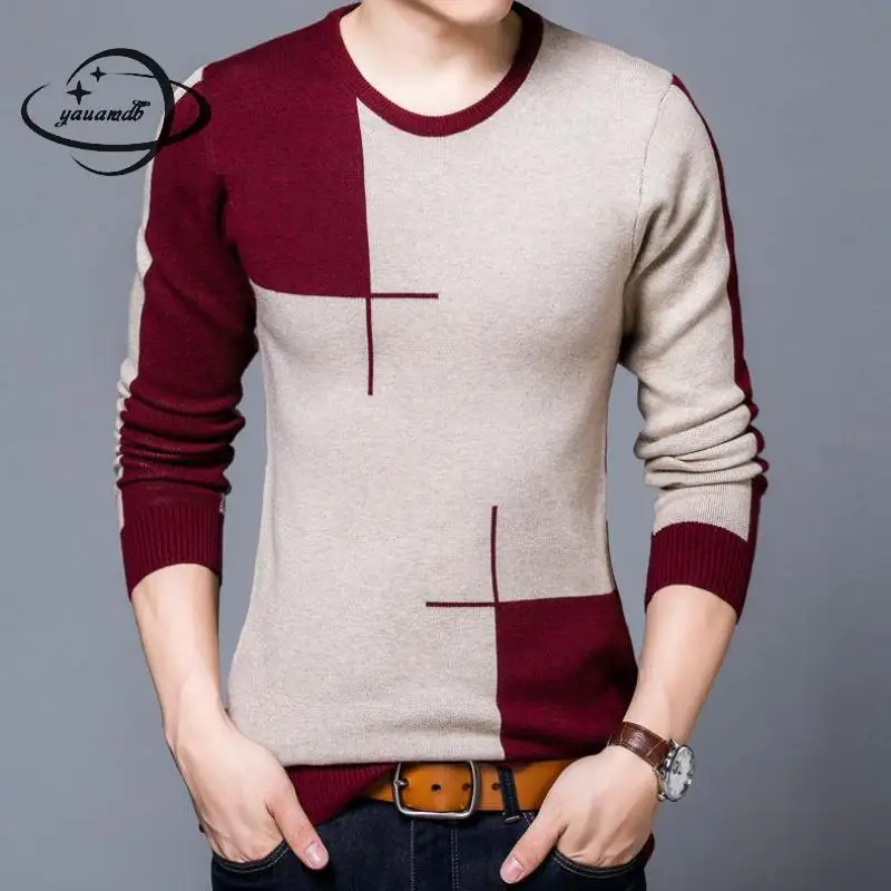 Мужской свитер с круглым вырезом YAUAMDB трикотажный пуловер в полоску M 3XL Осень