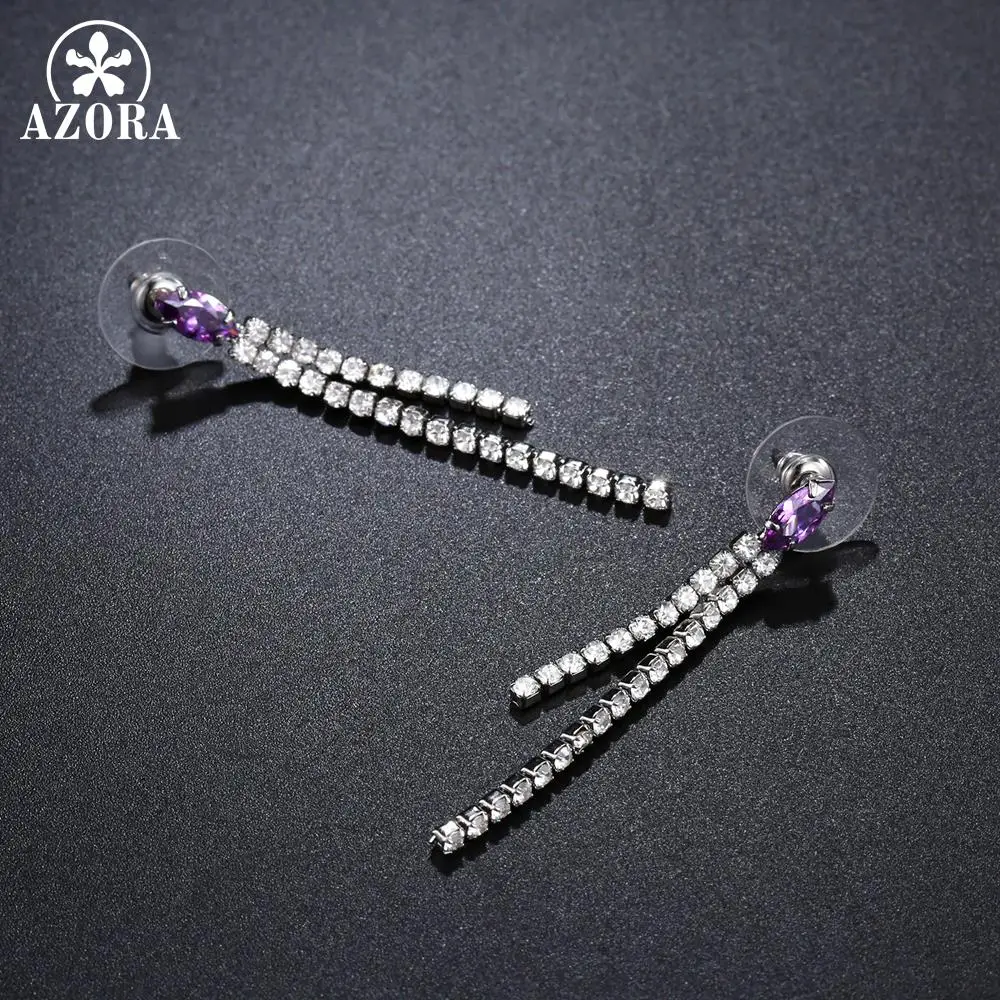 Женские длинные серьги кисточки AZORA синие Кисточки Из фианита свадебные