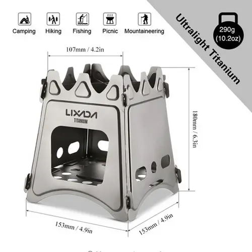 Lixada походная титановая дровяная плита для кемпинга, приготовления пищи, пикника, портативная складная дровяная плита для приготовления пищи, пикника, охоты - Цвет: L size Titanium