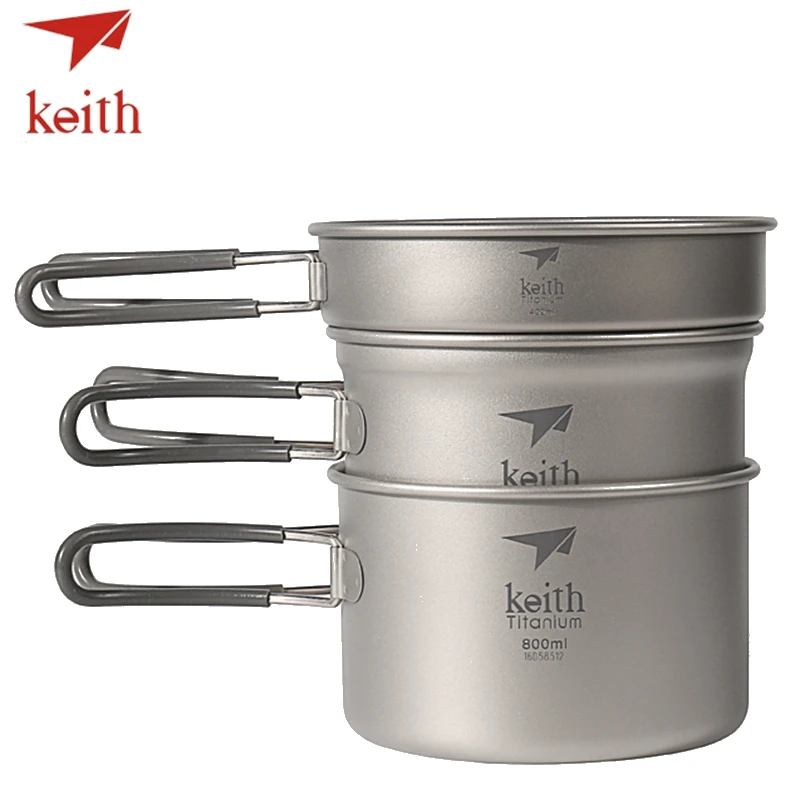 Jual Keith Titanium Pot Set Luar Ruangan Pecah Travel Camping Hiking Peralatan Piknik Peralatan Masak 3 Pcs Periuk & Medium Pot & Goreng Pan