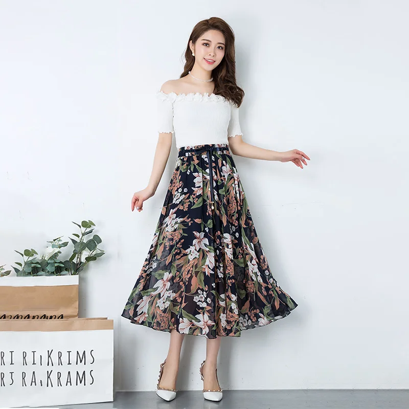 Женская длинная юбка Boho летняя пляжная средней длины с эластичной талией и