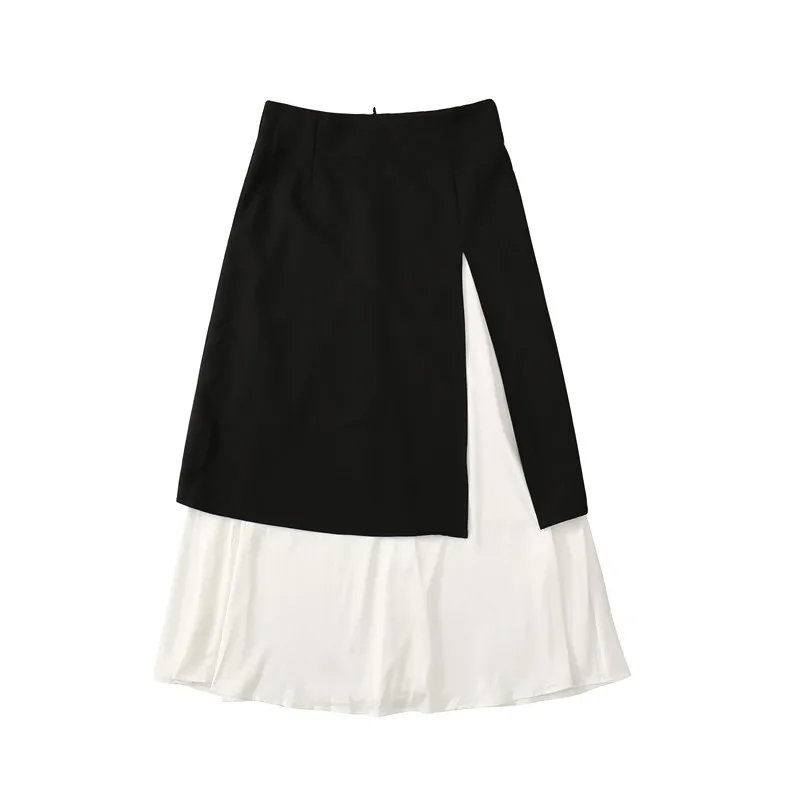 

PERHAPS U White White Patchwork Split Chiffon Ruffle Midi Skirt Empire High Street Summer A Line S0079