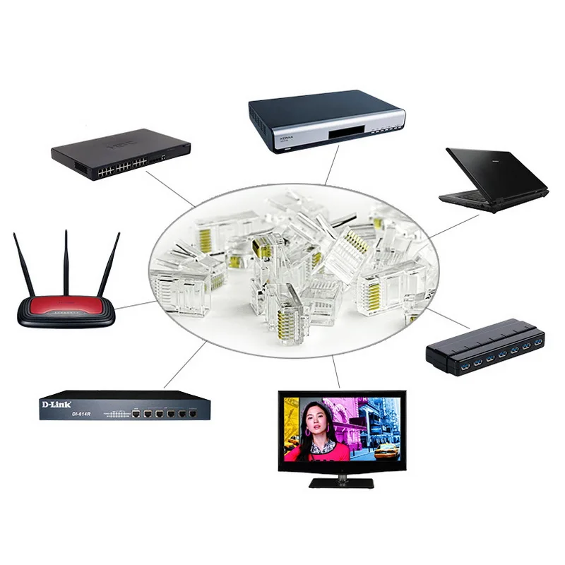 50 шт. RJ45 сеть обжима кабеля Разъем 8P8C Кабель модульный разъем Cat6 Cat5E для твердых и