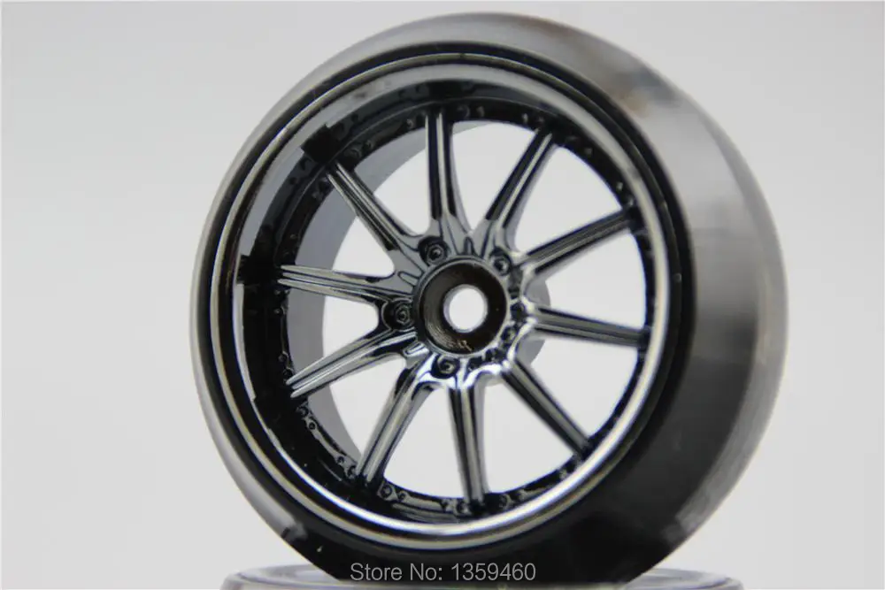 4 шт. RC 1/10 твердый Drift Tire обод колеса с шиной W10S3CH 3 мм Смещение (хром серый) подходит