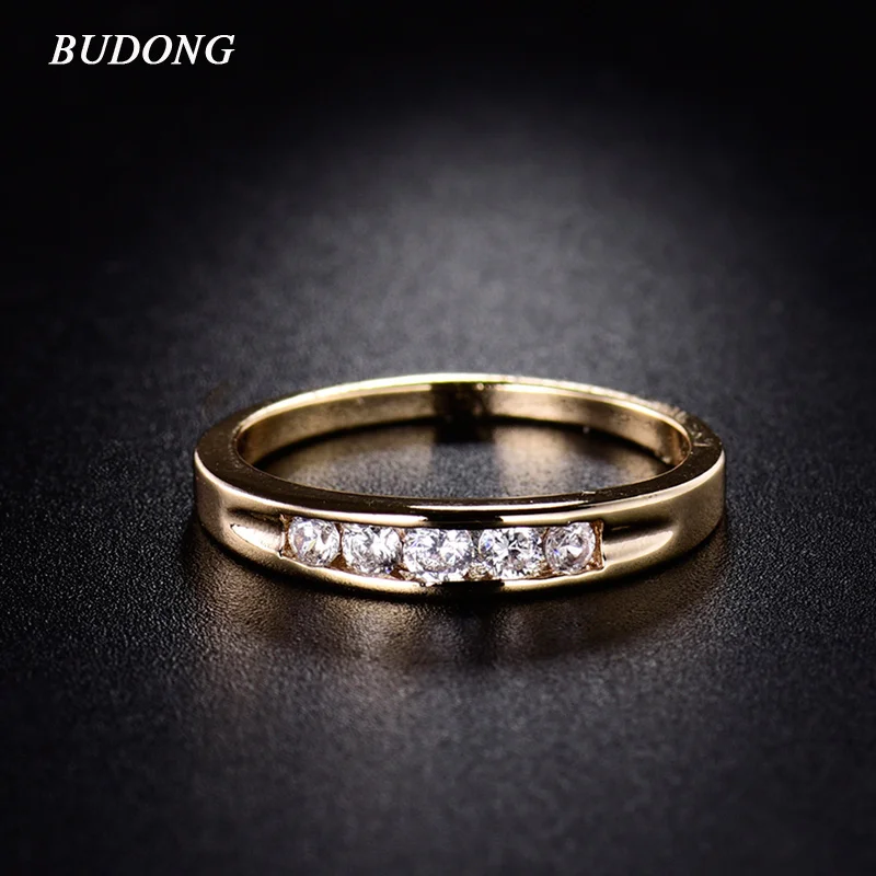 Женское кольцо с цирконием BUDONG Винтажное золотого цвета кристаллами R145|gold plated