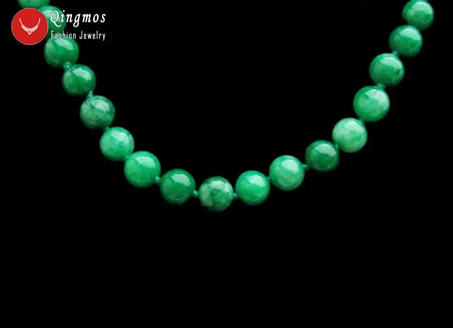 Модное женское ожерелье Qingmos колье с 8 мм круглым темно-зеленым нефритом ожерелья
