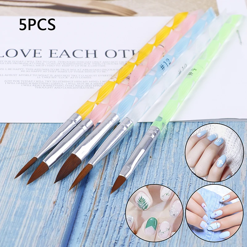 

5Pcs Acrylic UV Gel Painting Drawing Brushes Cuticle Pusher Tool Colorful Acrylic crystal pen Nail Art Brush Tools Set