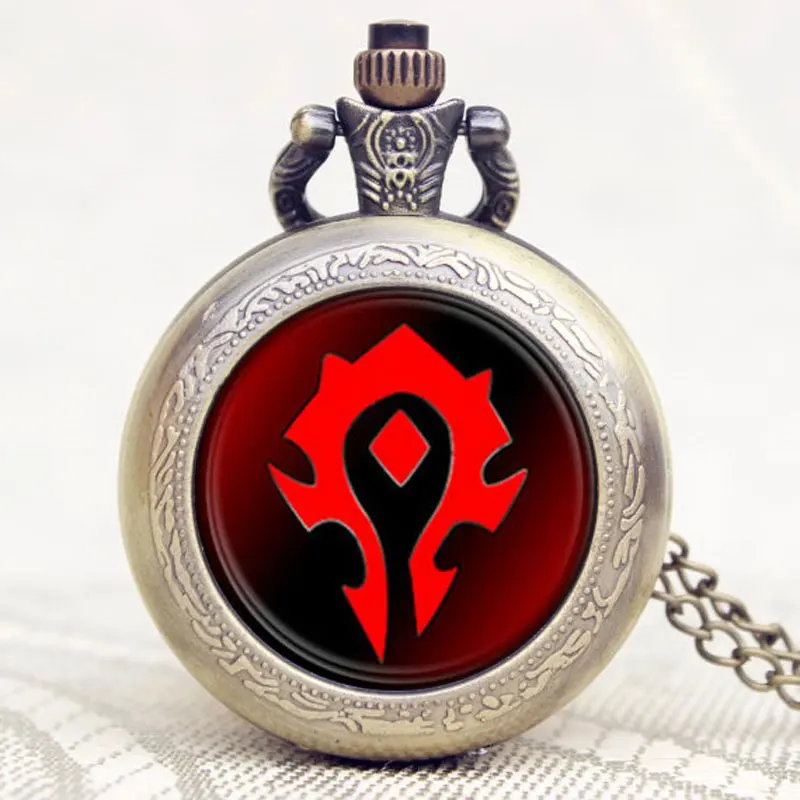 Панк игра WOW World Of Warcraft расширение Племенной эмблема символ Jewelry Стекло купол кварцевые карманные часы с Цепочки и ожерелья цепь подарок