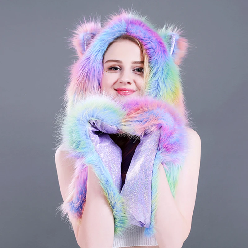Шапка с животными новинка зимы 2019 женский модный теплый шарф шапка и перчатки из